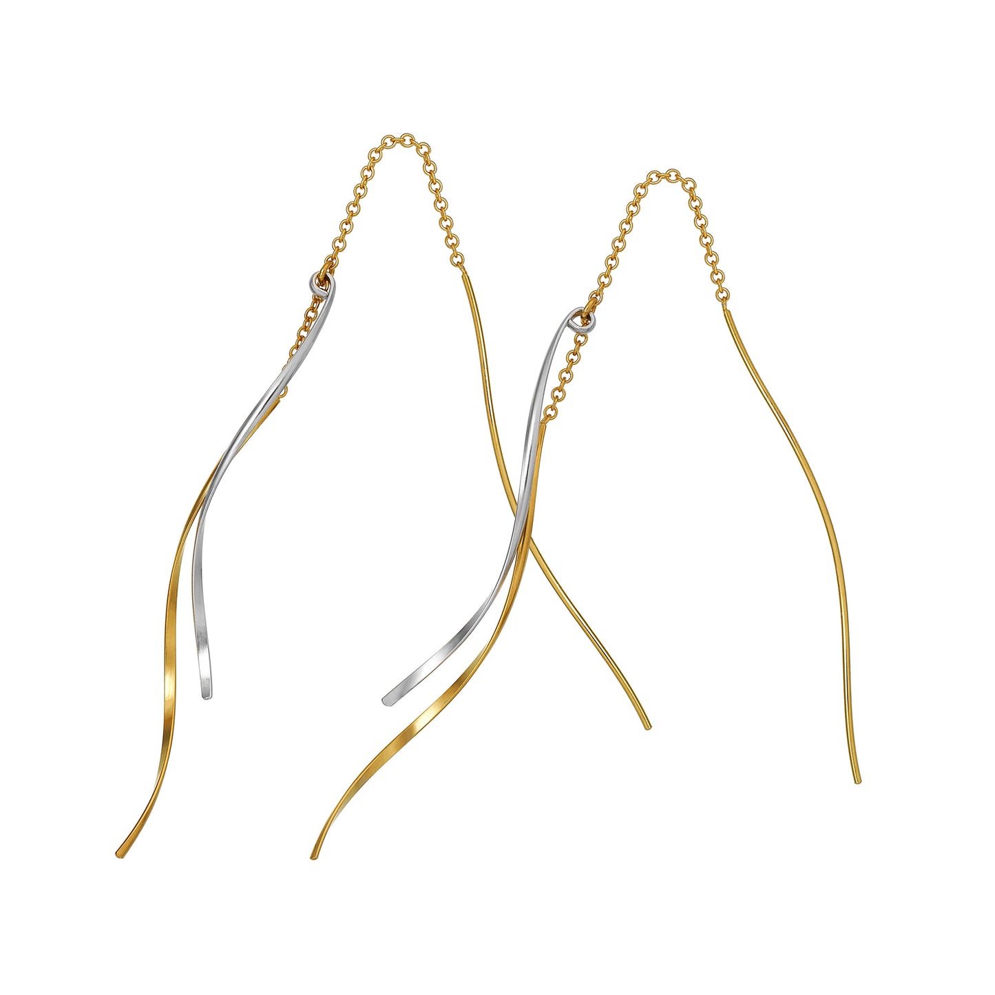 Gold Filled Wave Line Threader Earrings (Platinum Plated / Yellow Gold Filled) - Product Image