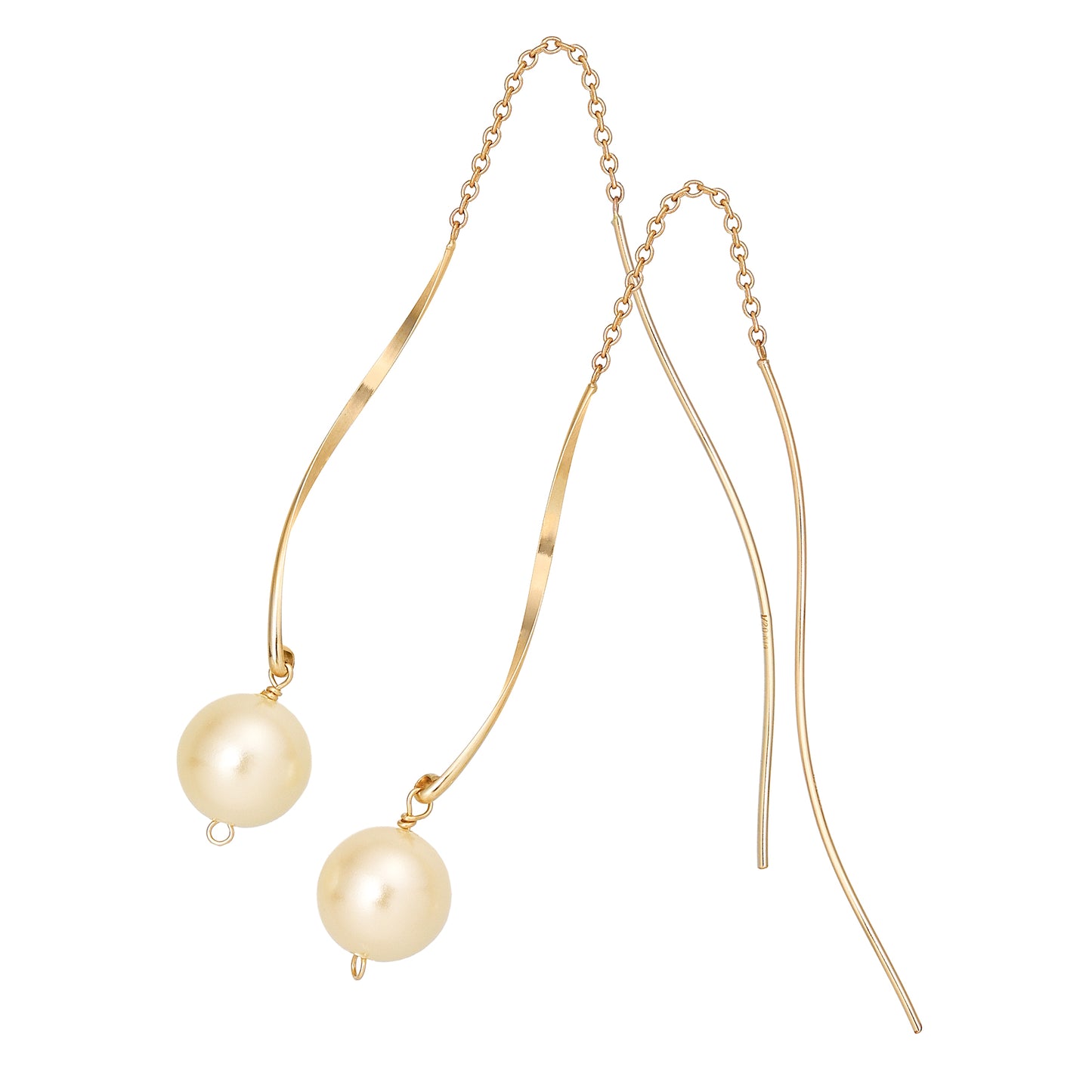 Gold Filled Wave Line Pearl Earrings - Product Image