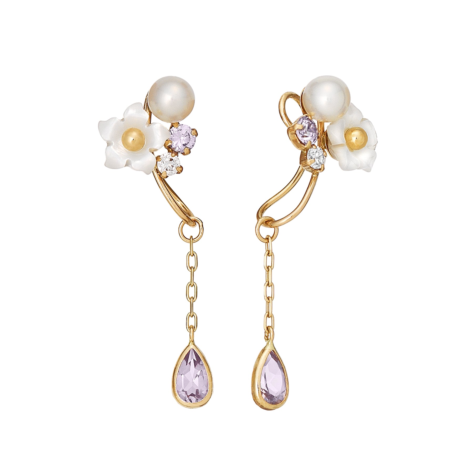 [Airy Clip-On Earrings] Cute Flower Earrings (10K Yellow Gold) - Product Image