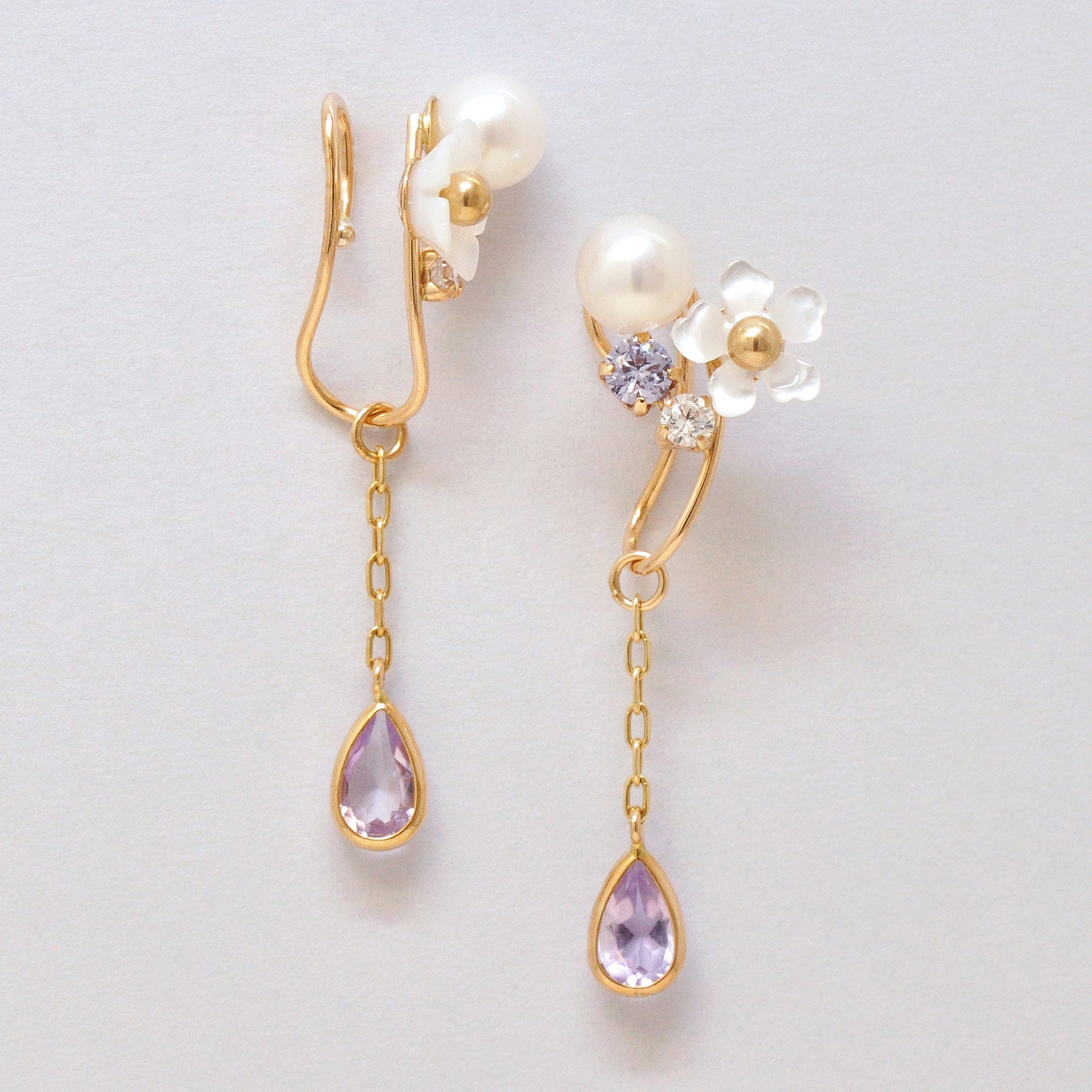 [Airy Clip-On Earrings] Cute Flower Earrings (10K Yellow Gold) - Product Image
