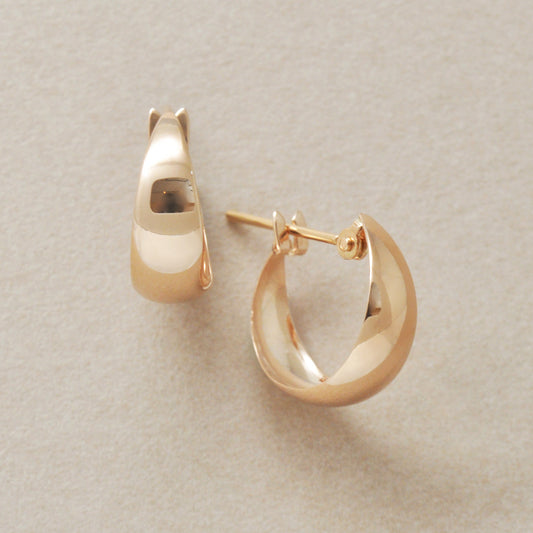 18K/10K Rose Gold Moon Design Hoop Earrings - Product Image