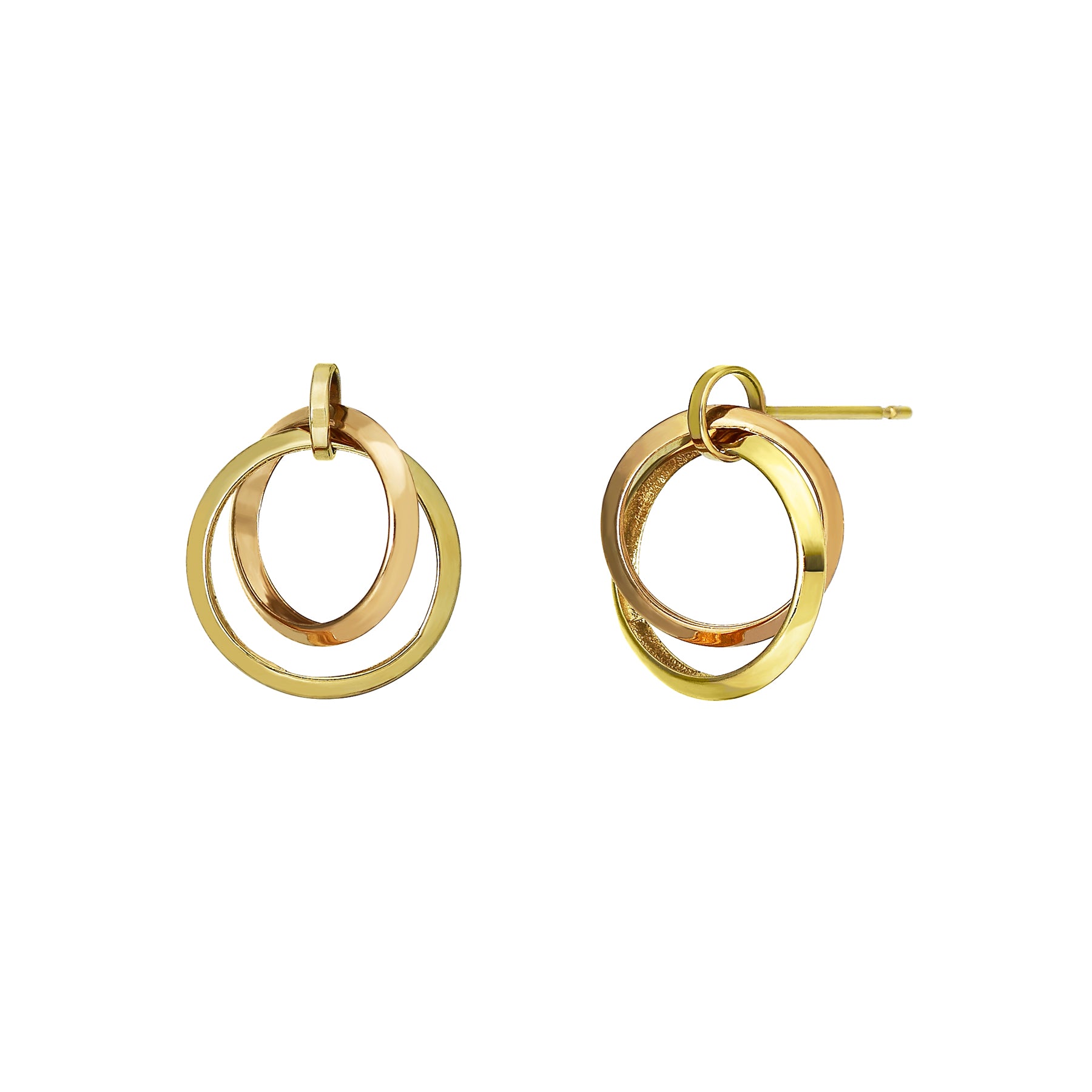 18K/10K Gold Tripartite Circle Earrings (Yellow Gold / Rose Gold) - Product Image
