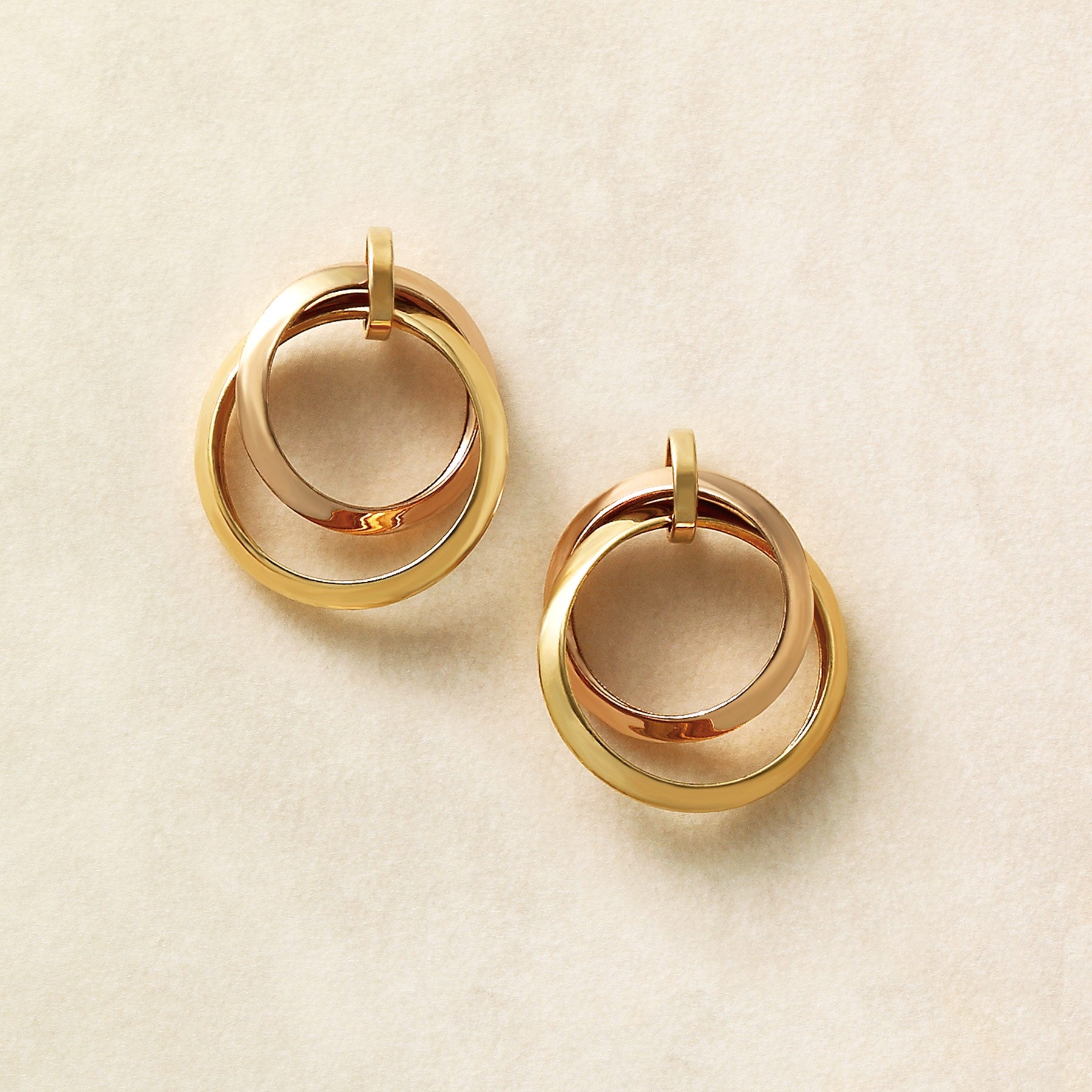18K/10K Gold Tripartite Circle Earrings (Yellow Gold / Rose Gold) - Product Image