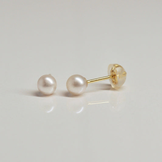 18K Yellow Gold Pearl Small Earrings [4mm] - Product Image
