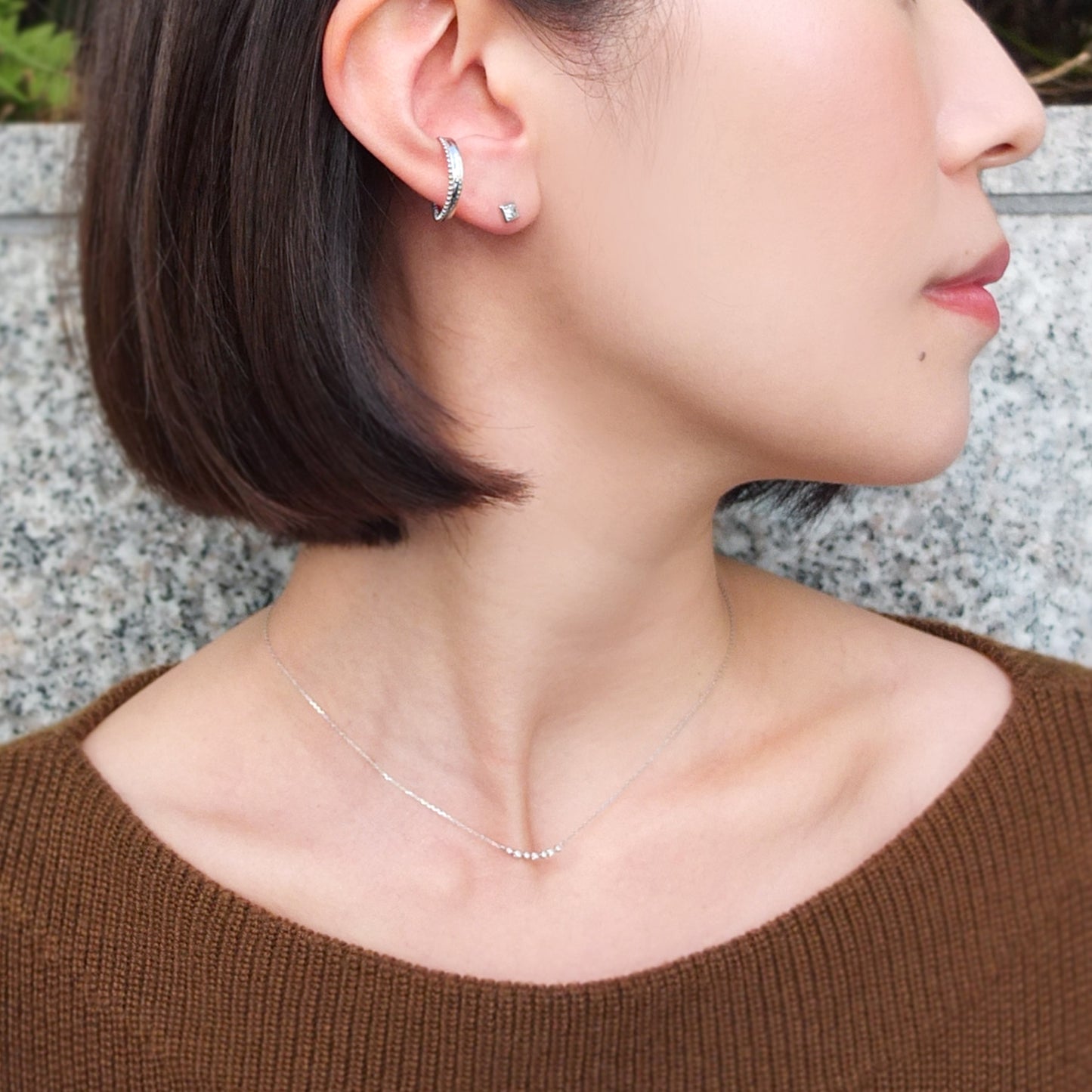 925 Sterling Silver Ear Cuff (Rhodium Plated) - Model Image