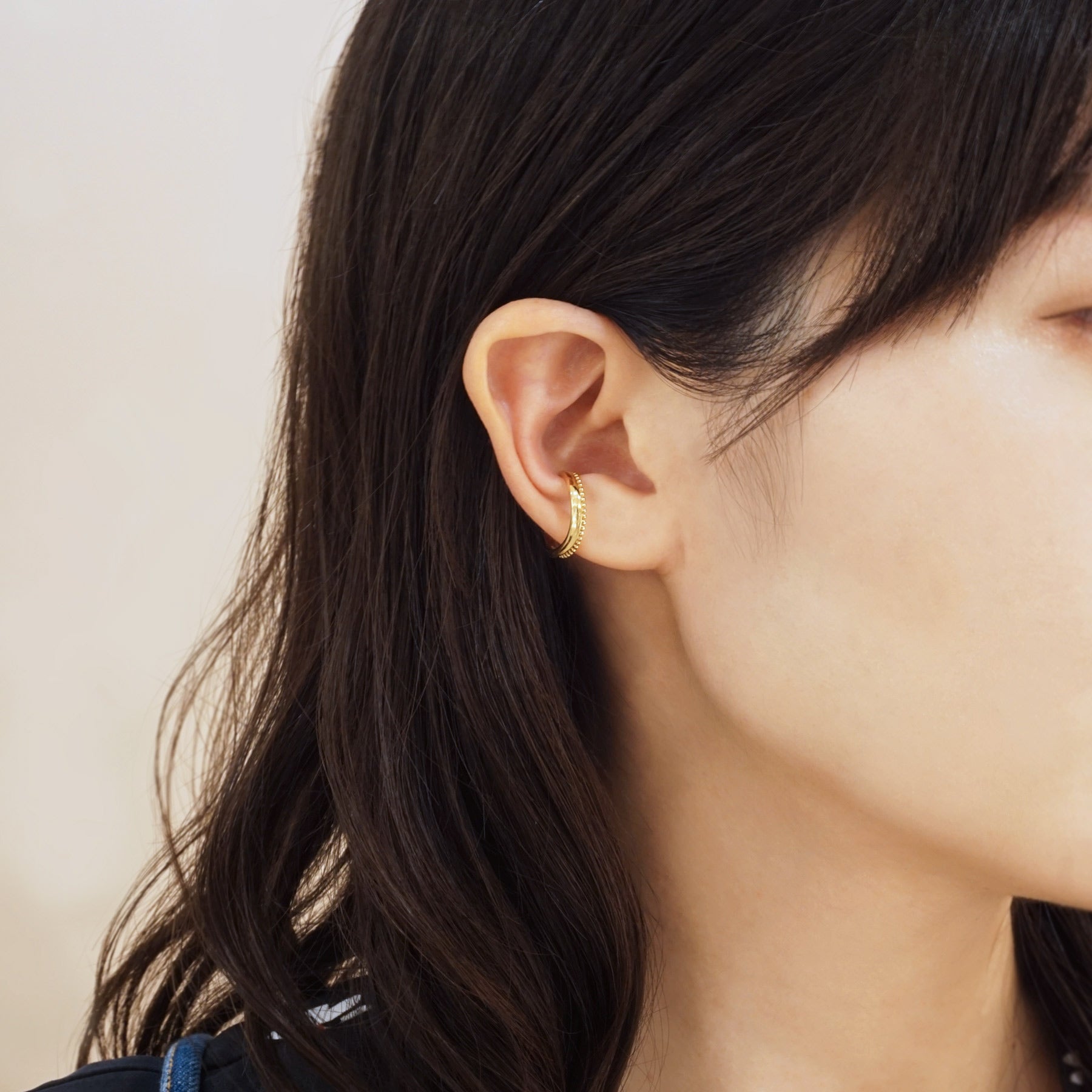 Silver Earring Cuff (Yellow Gold Plated) - Model Image