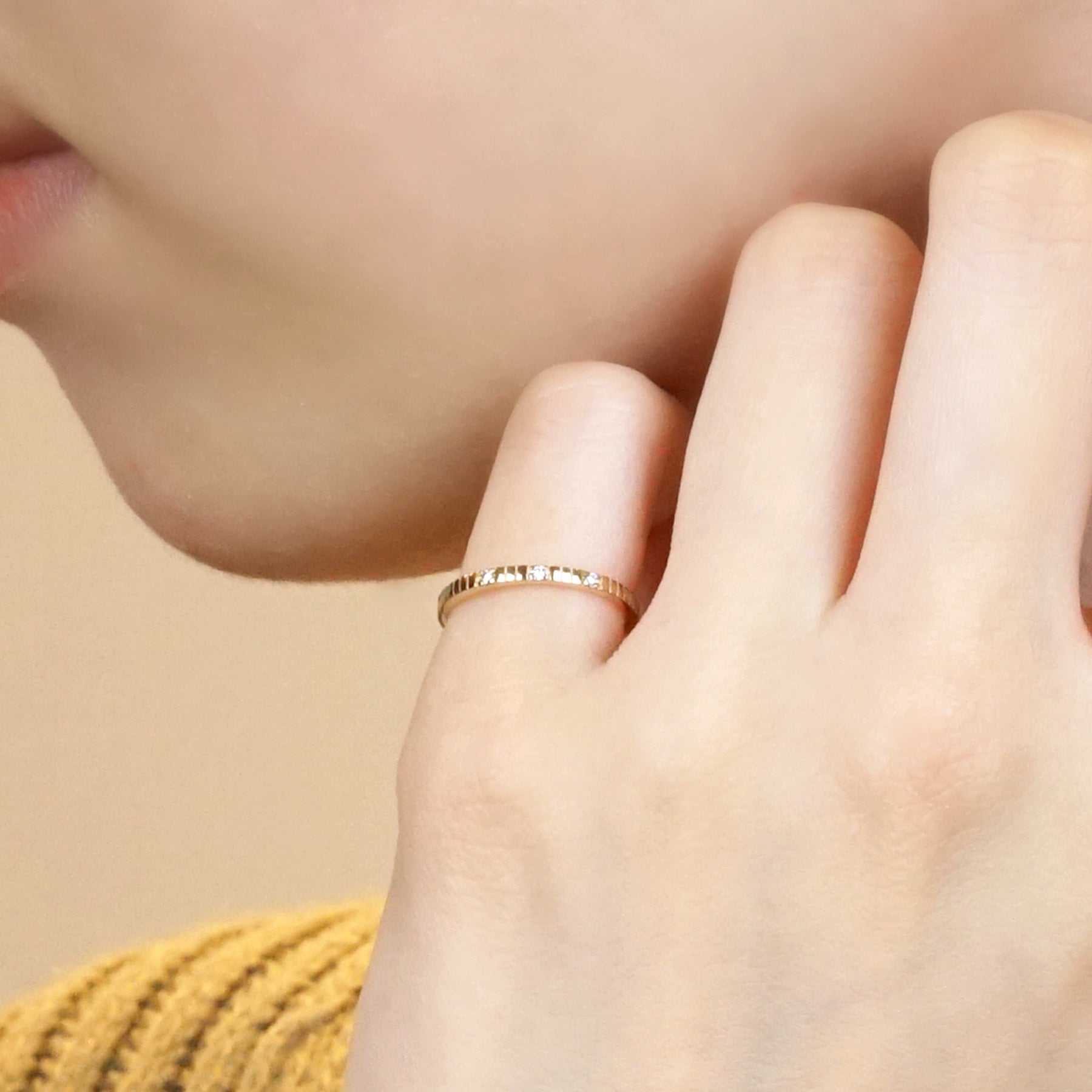10K Yellow Gold Straight 3-Stone Diamond Pinky Ring - Model Image