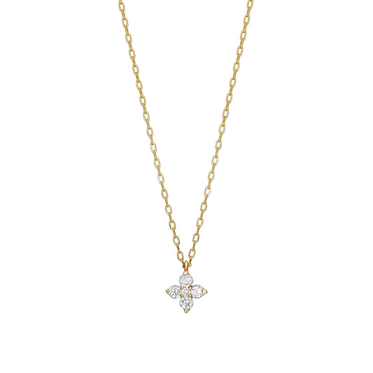 10K Yellow Gold Diamond Mini Flower Necklace - Product Image