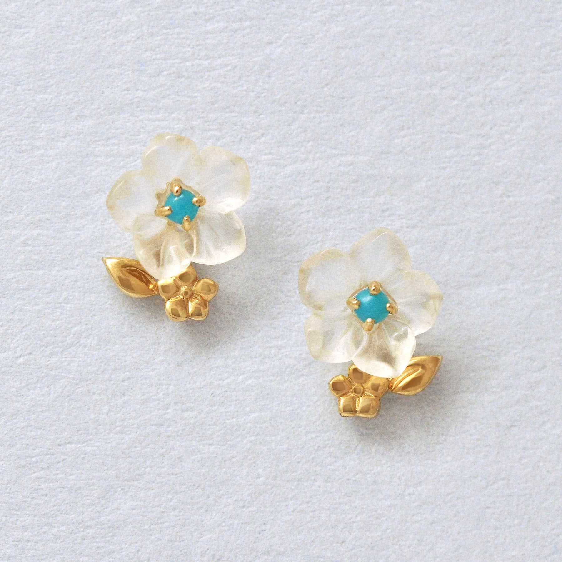 [Birth Flower Jewelry] December Christmas Rose Earrings (Yellow Gold) - Product Image