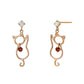 18K / 10K Rose Gold Garnet Cat Swinging Earrings - Product Image