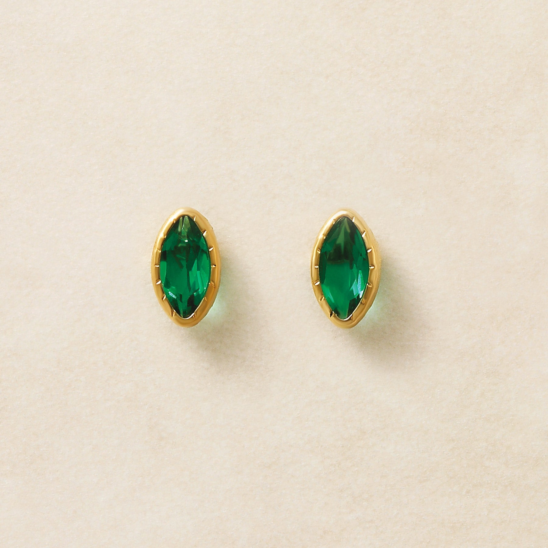 [Second Earrings] 18K Yellow Gold Green Quartz Marquise Cut Earrings - Product Image