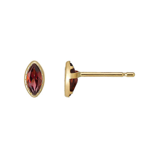[Second Earrings] 18K Yellow Gold Garnet Marquise Cut Earrings - Product Image