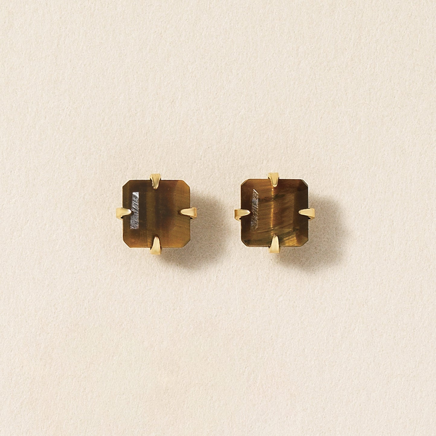 [Second Earrings] 18K Yellow Gold Tiger Eye Earrings - Product Image