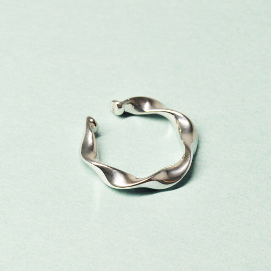 925 Sterling Silver Wave Ear Cuff (Rhodium Plated) - Product Image