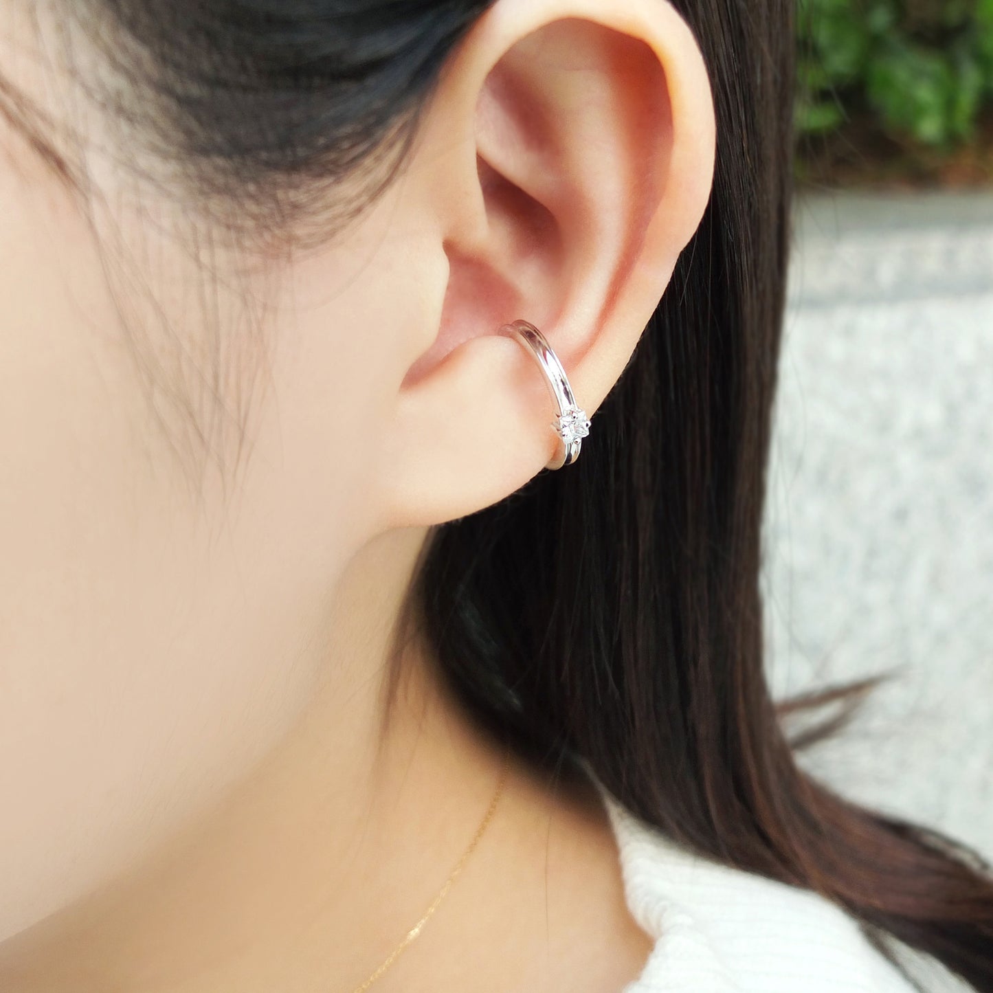 925 Sterling Silver Cubic Zirconia Ear Cuff - Model Image
