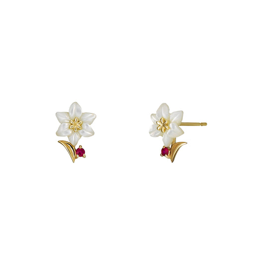 [Birth Flower Jewelry] July Lily Earrings (Yellow Gold) - Product Image