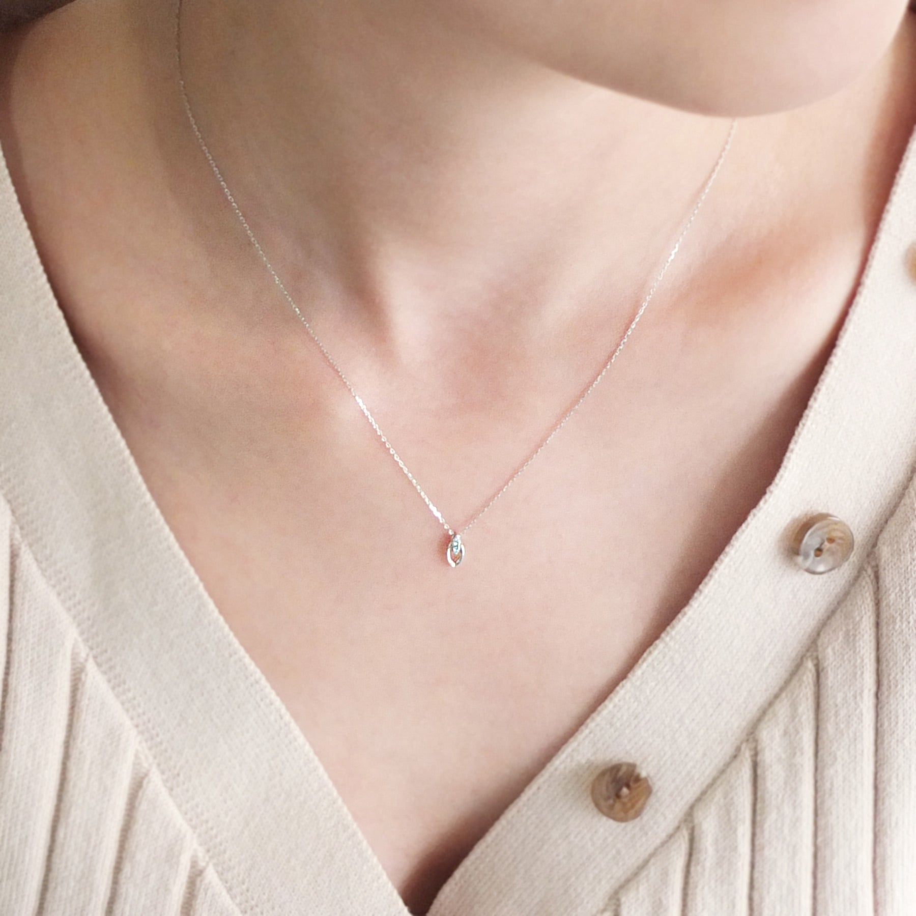 10K White Gold Diamond Marquise Necklace - Model Image