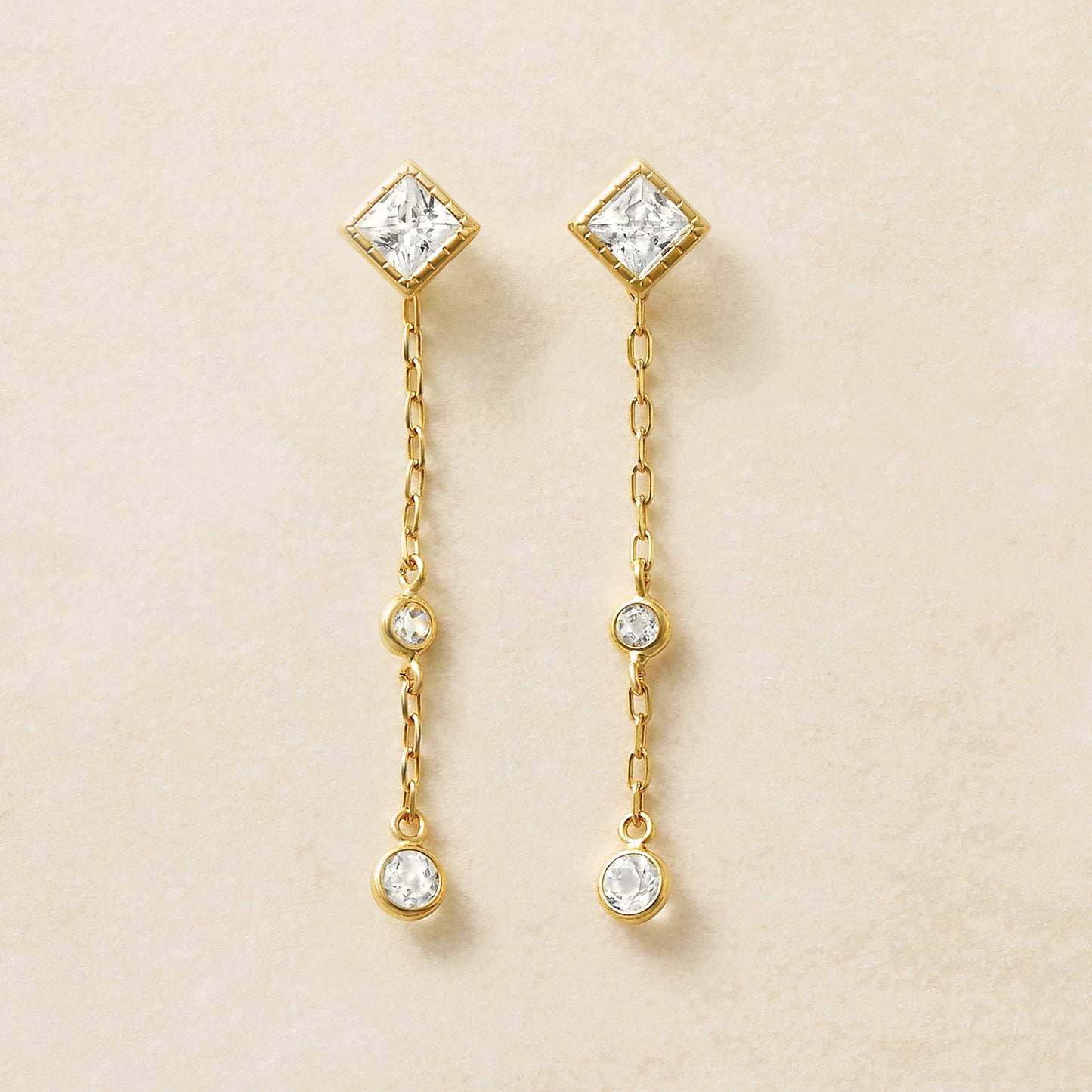 [Second Earrings] 18K Yellow Gold Cubic Zirconia Square Cut Earrings - Product Image
