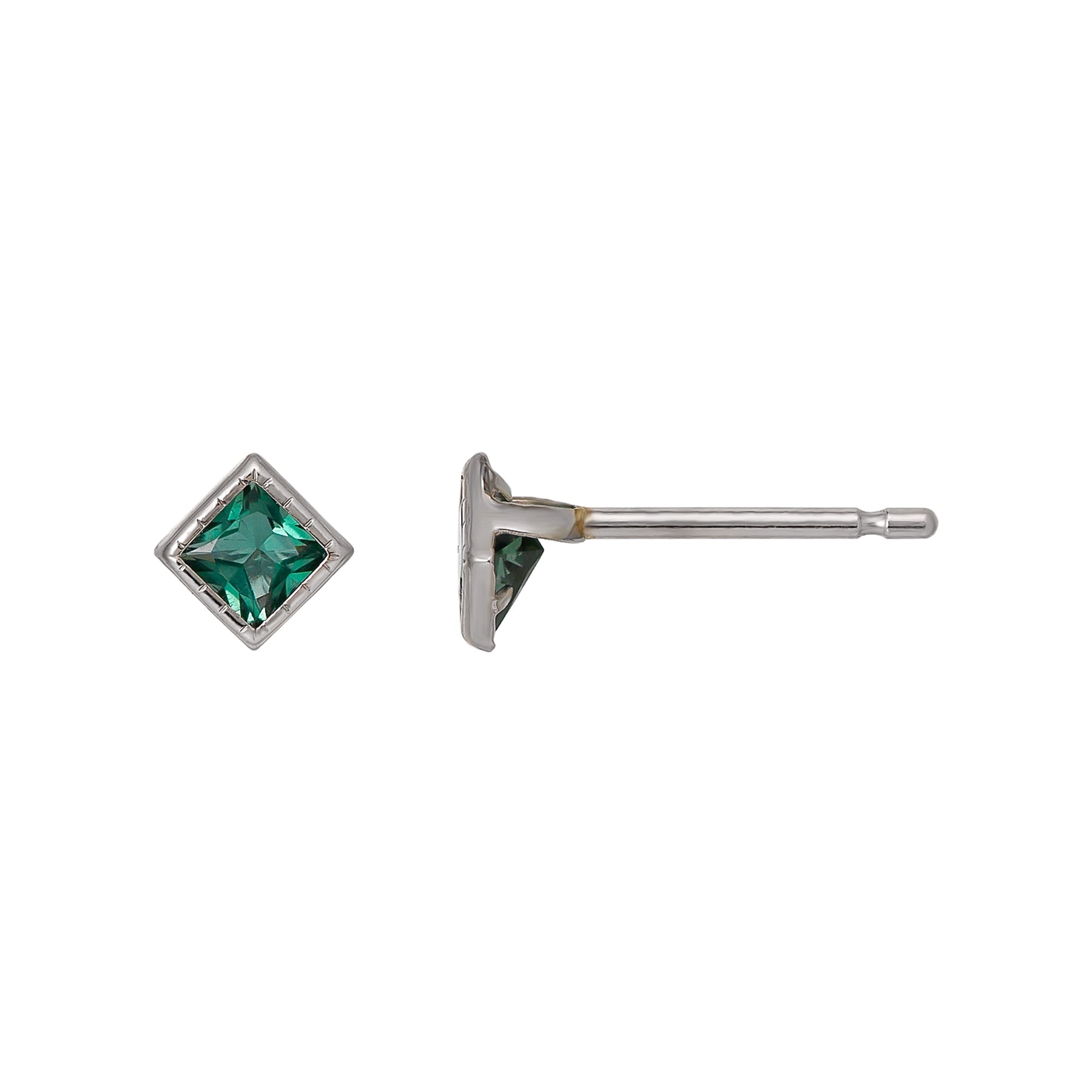 [Second Earrings] Platinum Green Quartz Square Earrings - Product Image