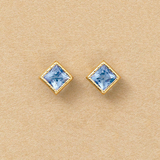 [Second Earrings] 18K Yellow Gold Blue Quartz Square Cut Earrings - Product Image