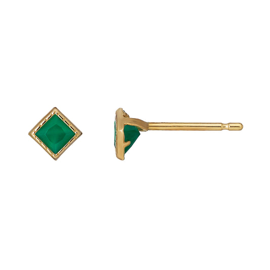 [Second Earrings] 18K Yellow Gold Green Agate Square Cut Earrings - Product Image