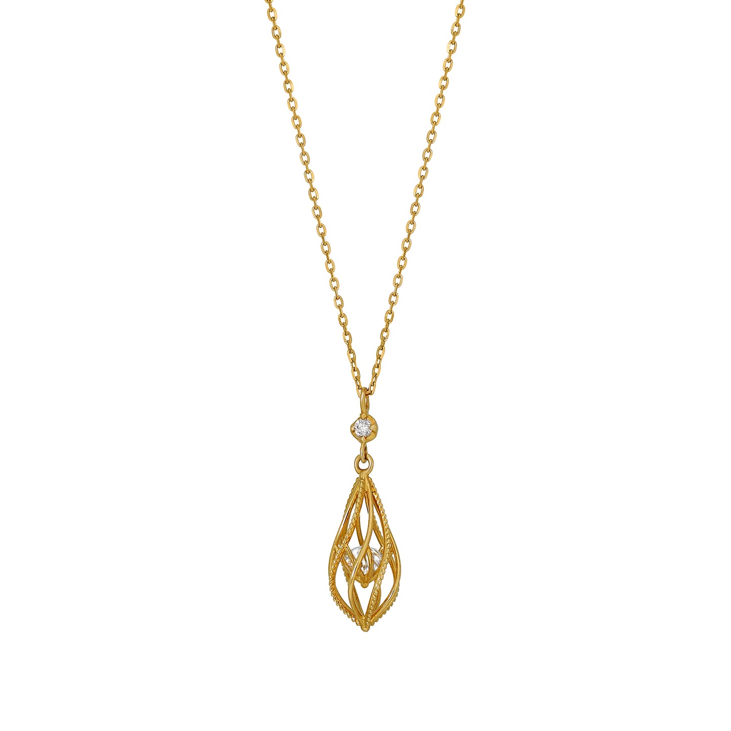 [Pannier] 18K Yellow Gold Floating Cubic Zirconia Necklace - Product Image