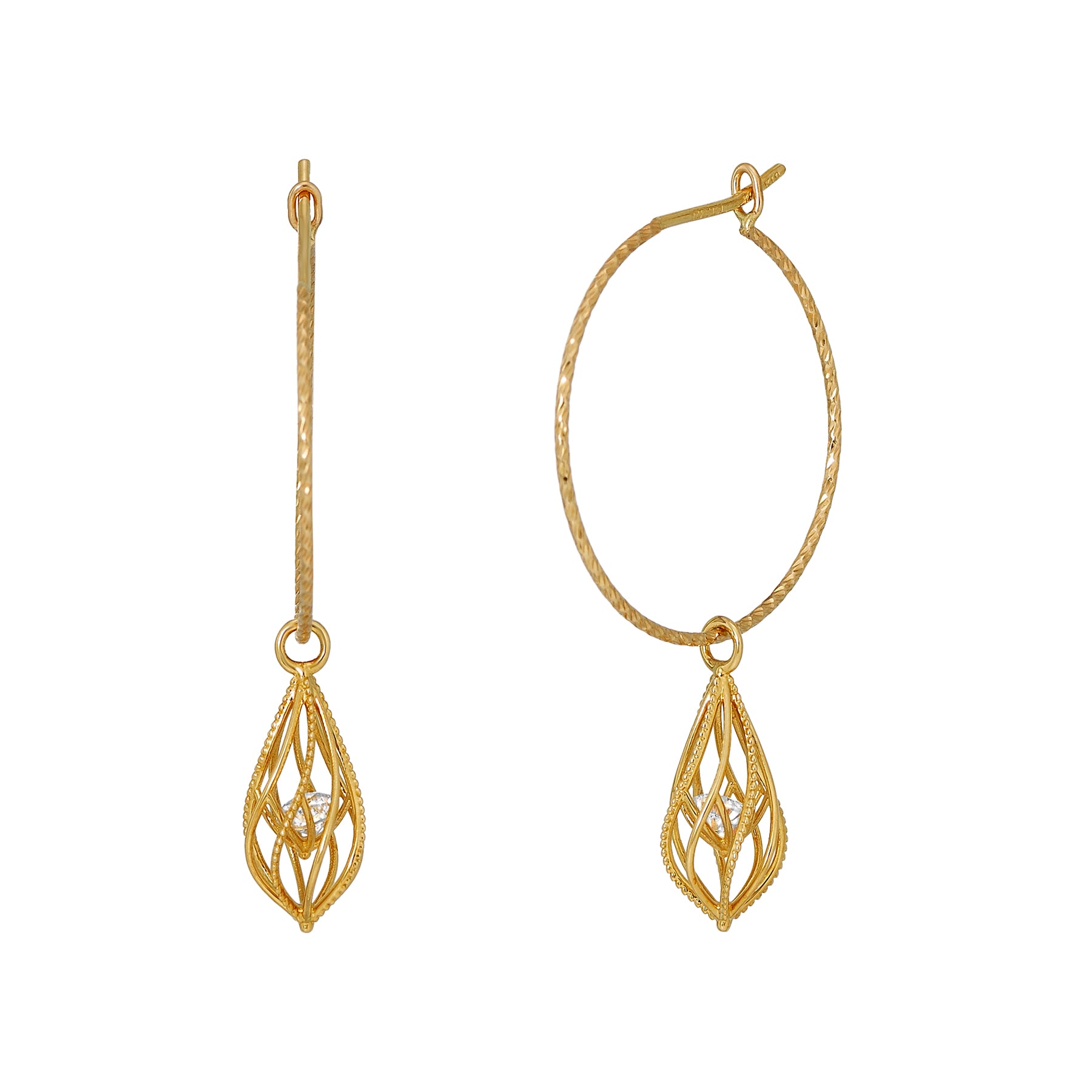 [Pannier] 18K/10K Yellow Gold Floating Cubic Zirconia Earrings - Product Image