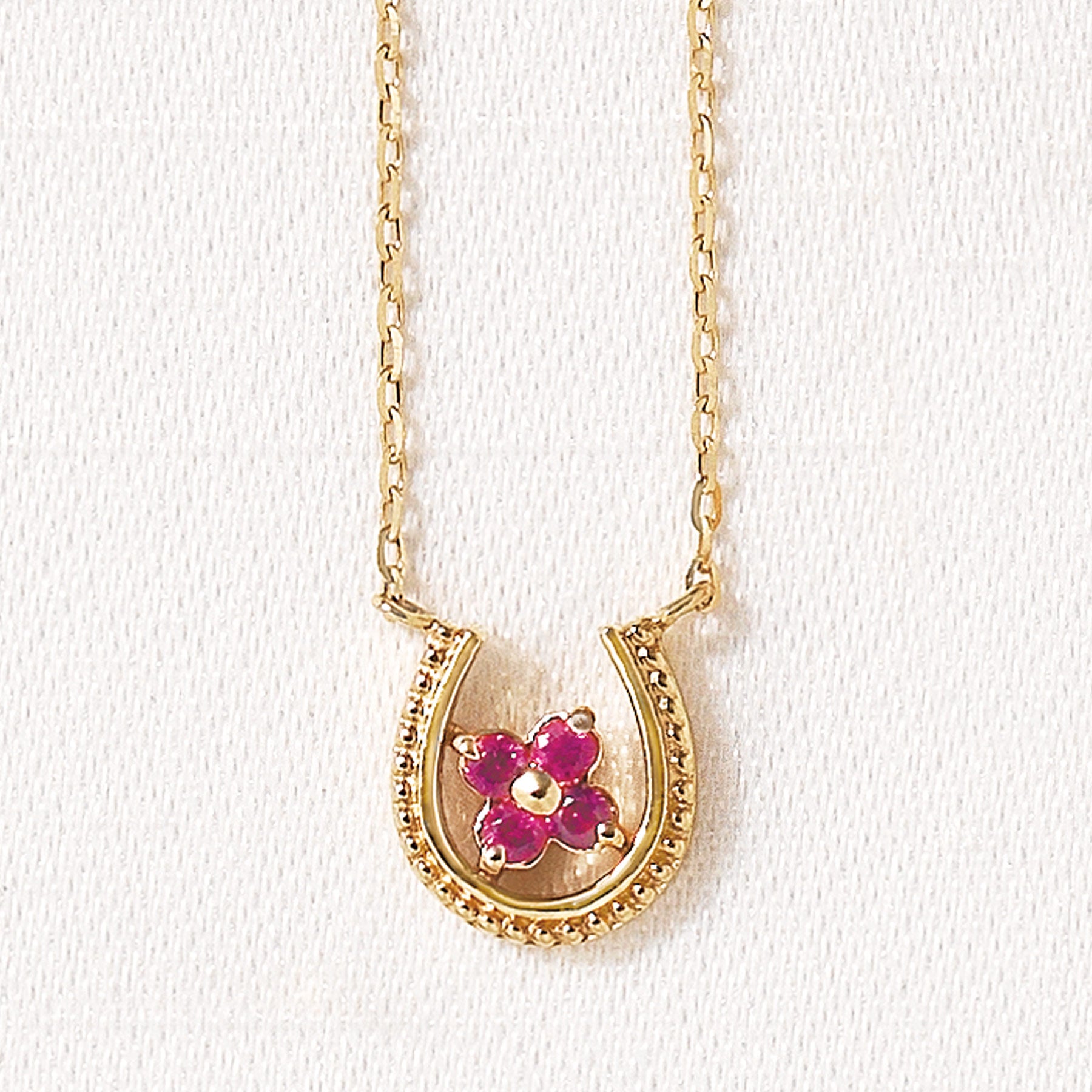 10K Yellow Gold Ruby Double Happiness Necklace - Product Image