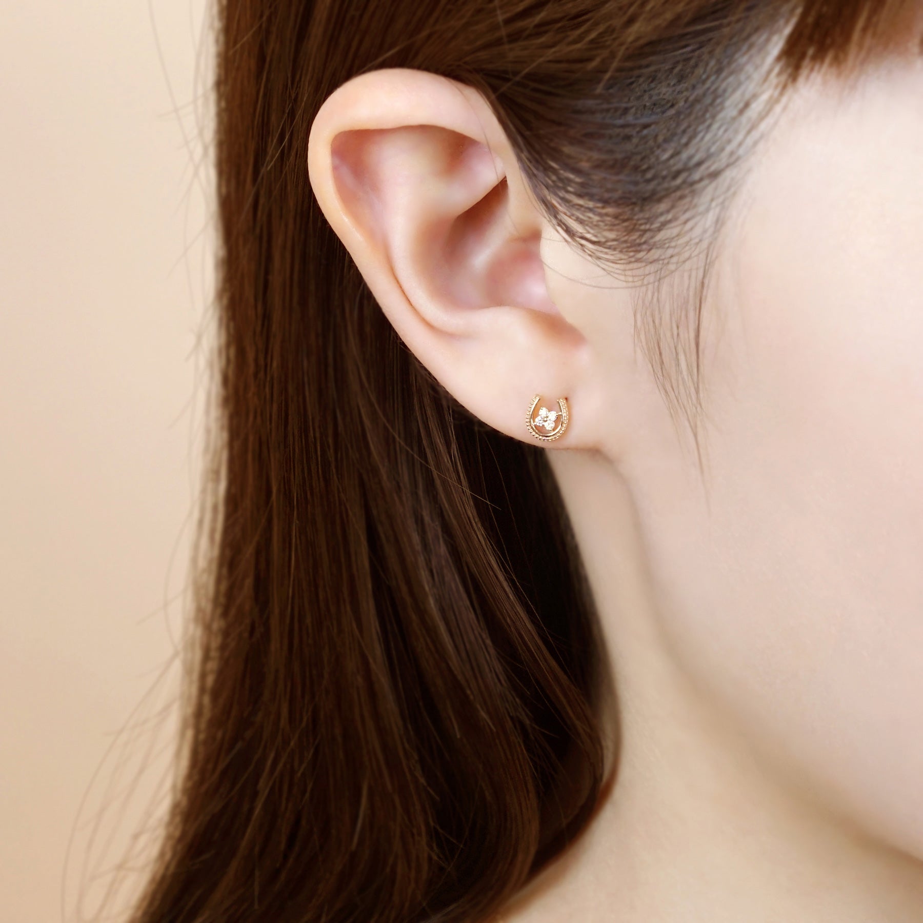 10K Yellow Gold Diamond Double Happiness Earrings - Model Image