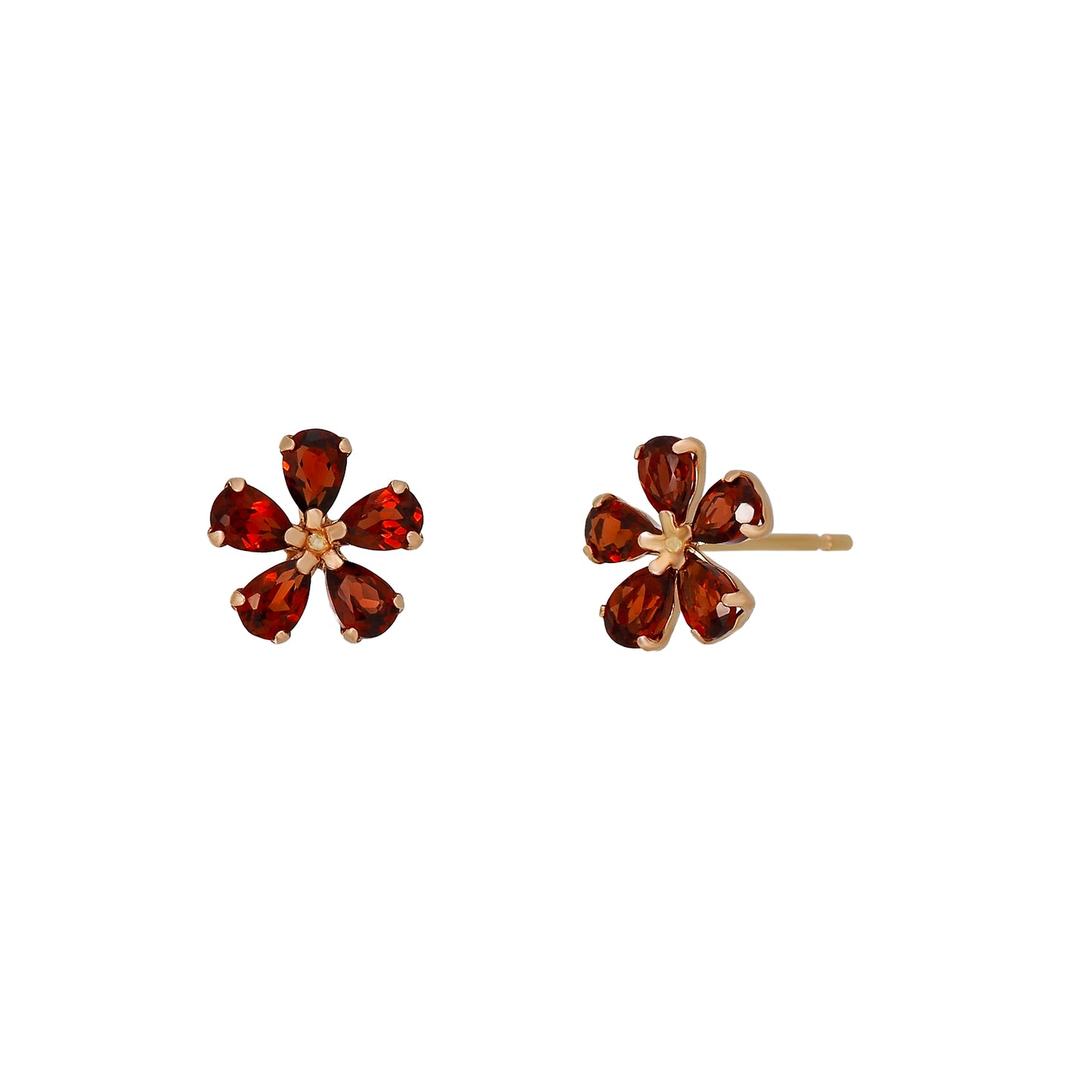 18K / 10K Rose Gold Garnet Flower Earrings - Product Image