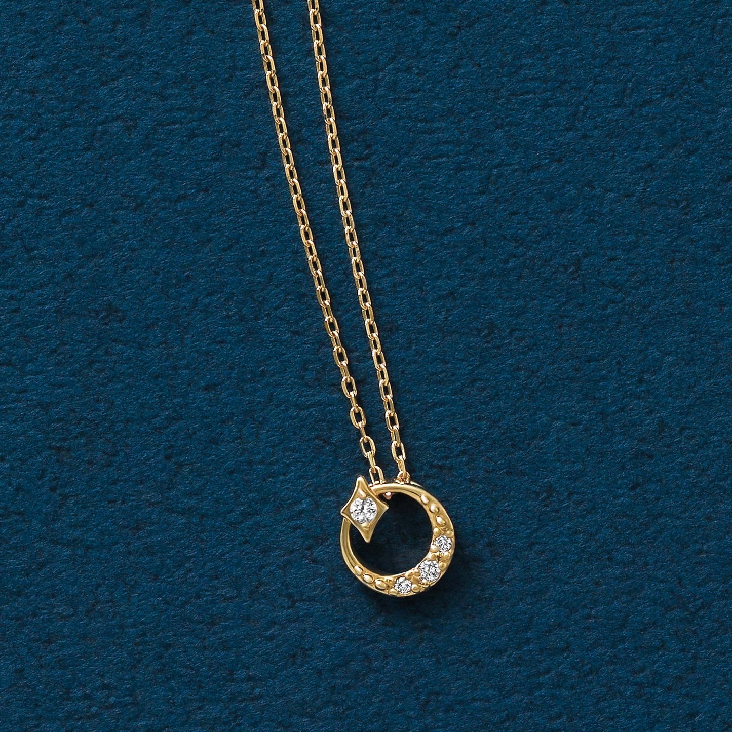 10K Yellow Gold Diamond Crescent Star Necklace - Product Image