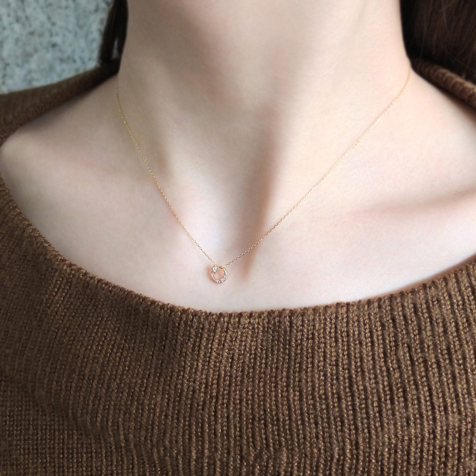 10K Yellow Gold Diamond Crescent Star Necklace - Model Image