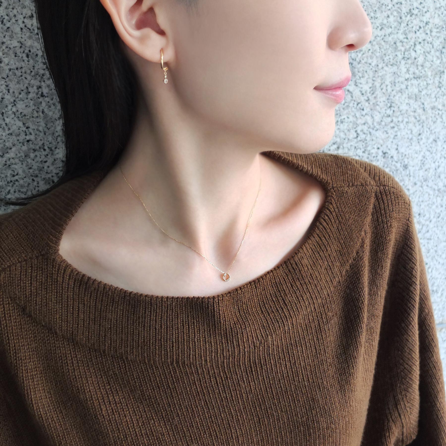 10K Yellow Gold Diamond Crescent Star Necklace - Model Image