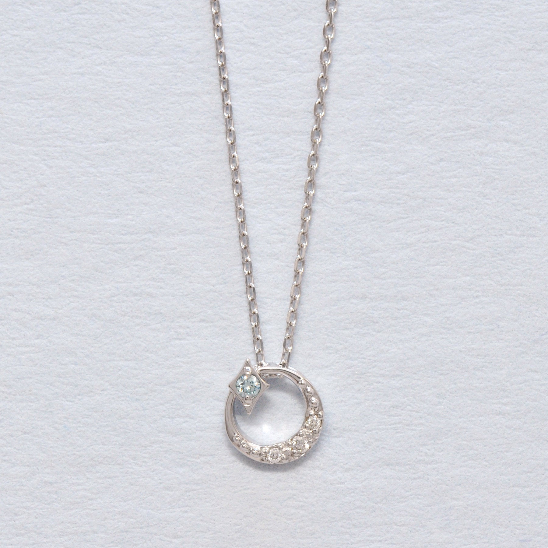 10K White Gold Diamond Crescent Star Necklace - Product Image