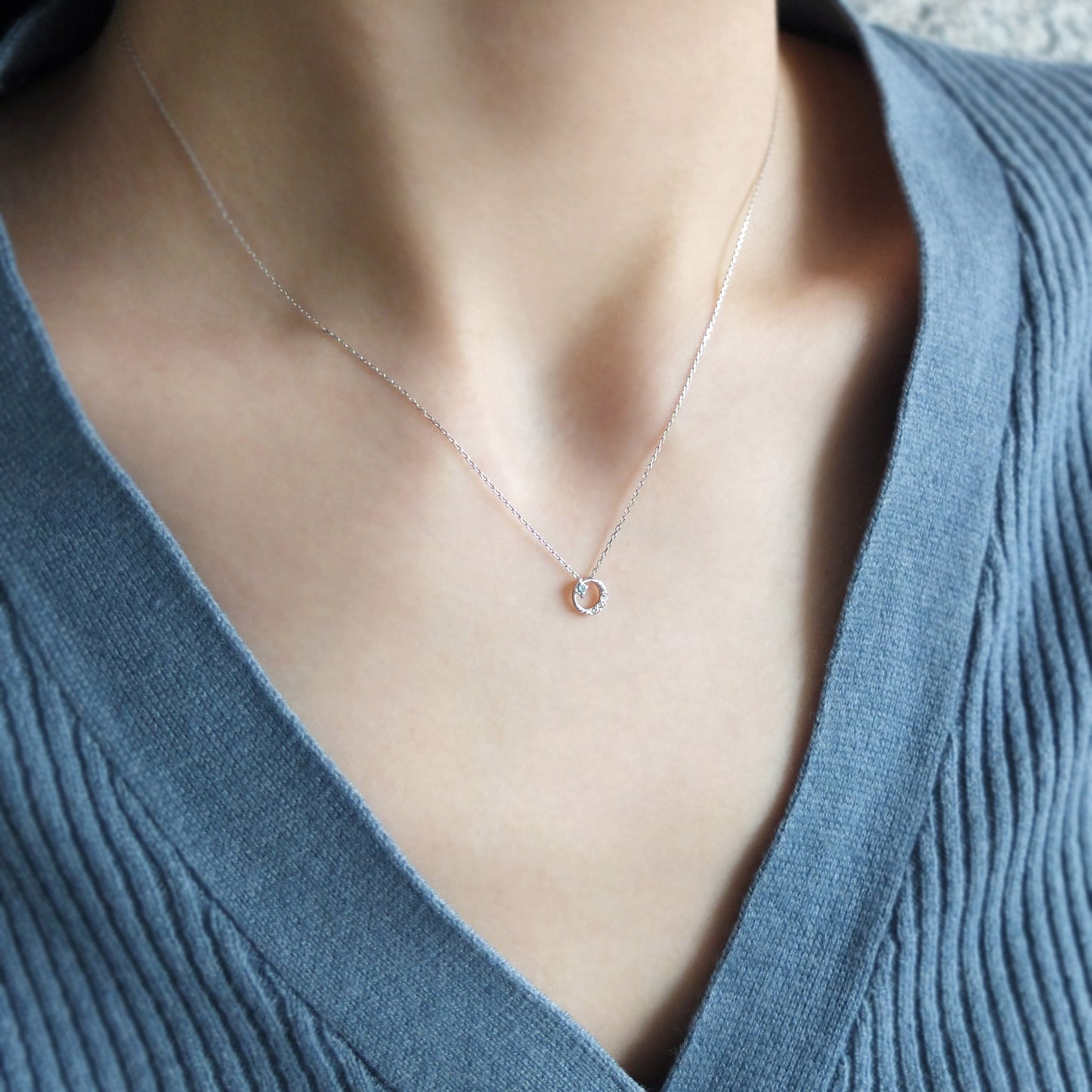 10K White Gold Diamond Crescent Star Necklace - Model Image