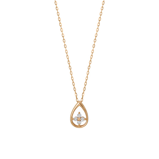 10K Rose Gold Diamond Dew Drop Clover Necklace - Product Image