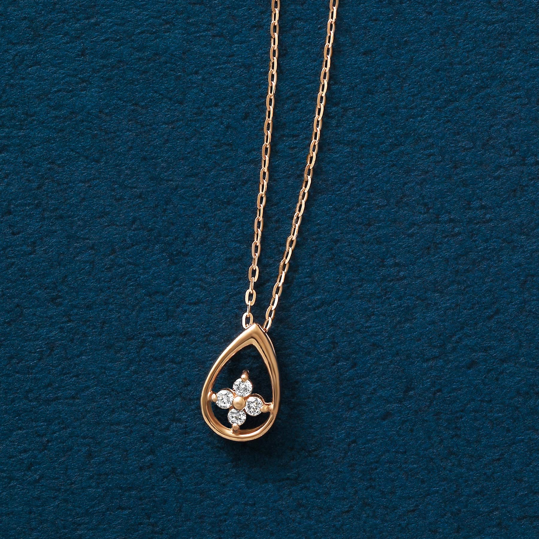 10K Rose Gold Diamond Dew Drop Clover Necklace - Product Image