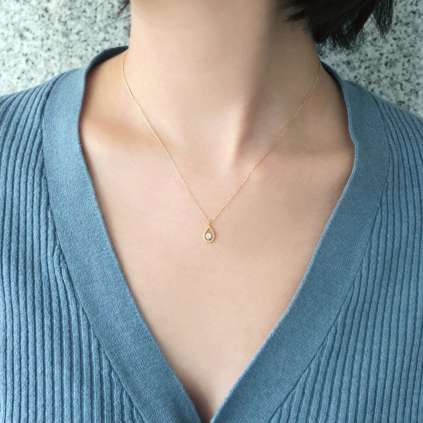18K Yellow Gold Diamond Limited Drop Necklace - Model Image