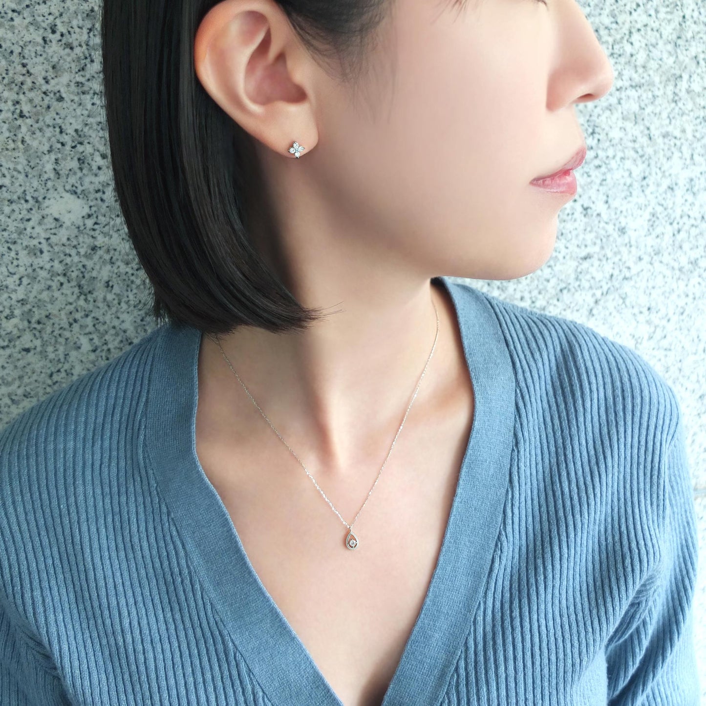 Platinum Diamond Limited Drop Necklace - Model Image