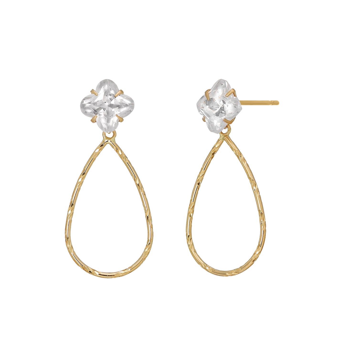 18K / 10K Yellow Gold Cubic Zirconia Flower Drop Earrings - Product Image