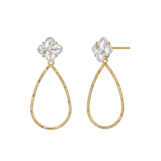 18K / 10K Yellow Gold Cubic Zirconia Flower Drop Earrings - Product Image