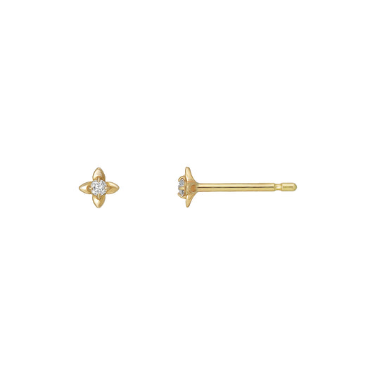 [Second Earrings] 18K Yellow Gold Mini Flower Earrings 0.04Ct - Product Image