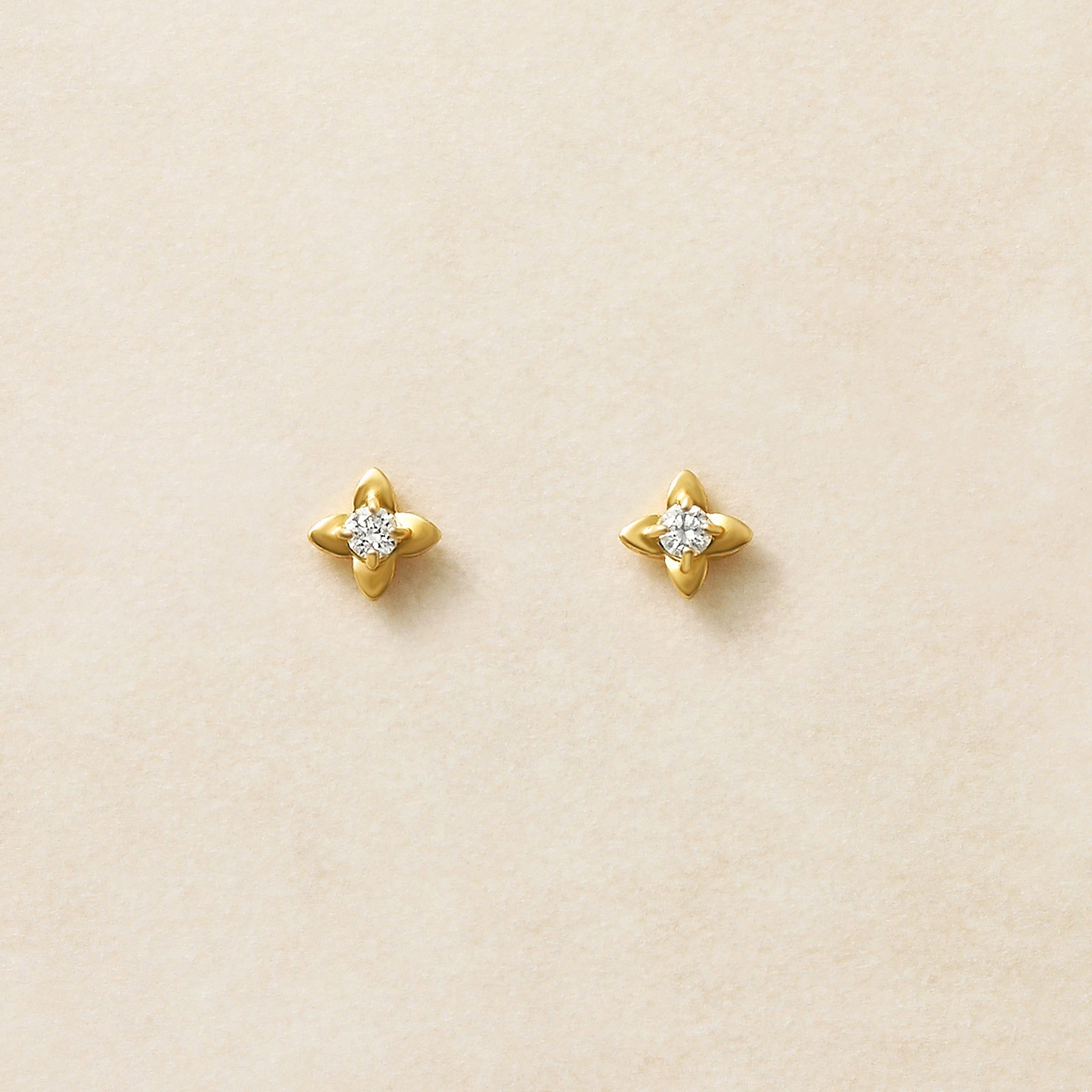 [Second Earrings] 18K Yellow Gold Mini Flower Earrings 0.04Ct - Product Image
