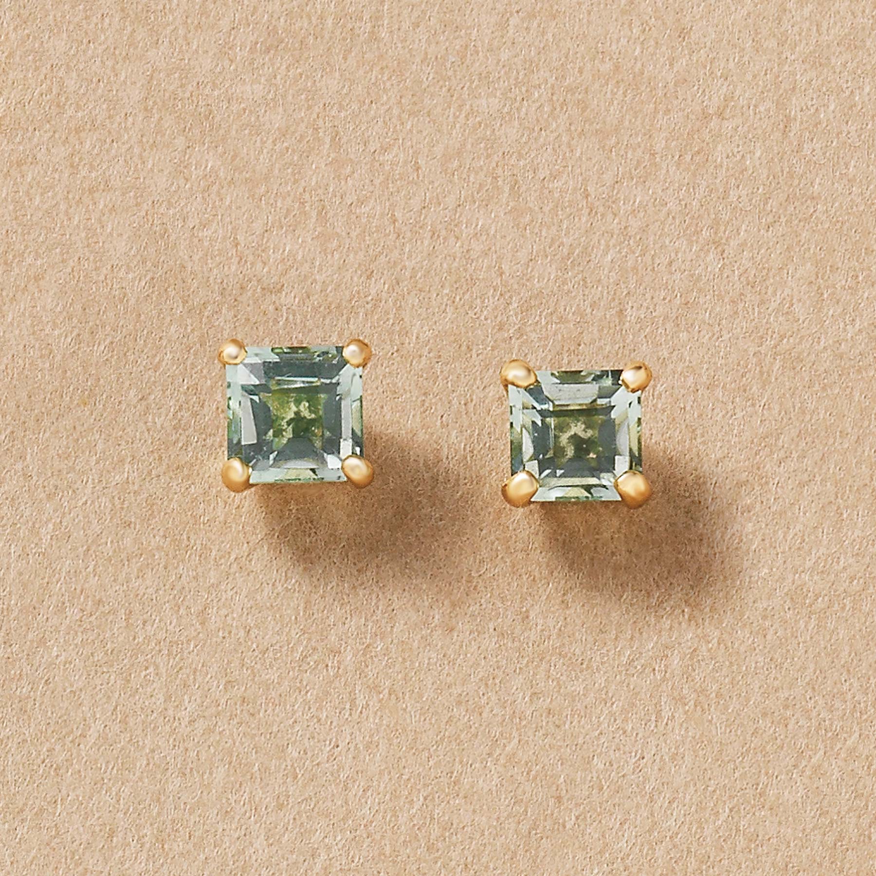 [Second Earrings] 18K Yellow Gold Square Chess Cut Earrings - Product Image
