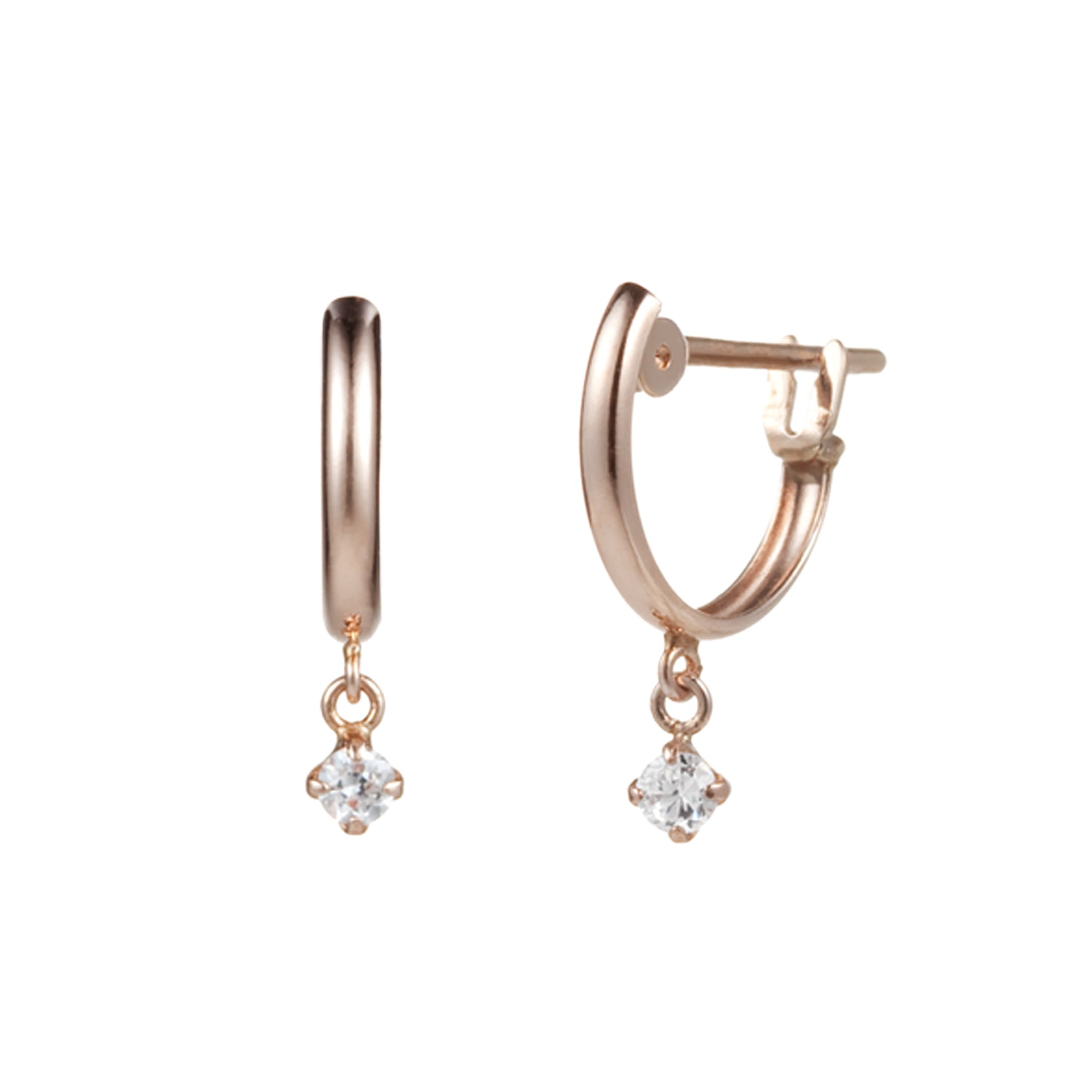 18K/10K Rose Gold Swaying Cubic Zirconia Hoop Earrings - Product Image