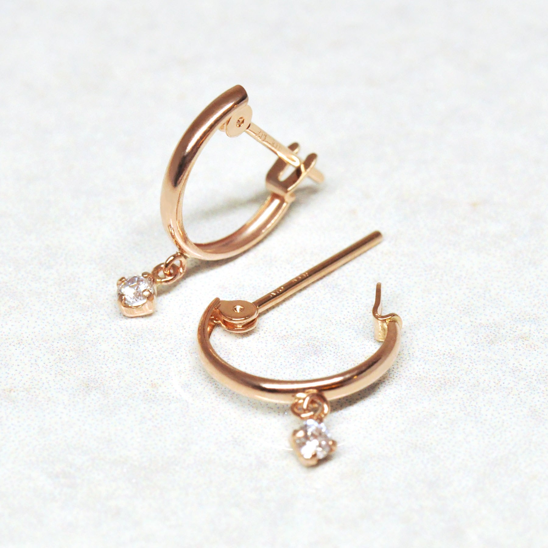 18K/10K Rose Gold Swaying Cubic Zirconia Hoop Earrings - Product Image