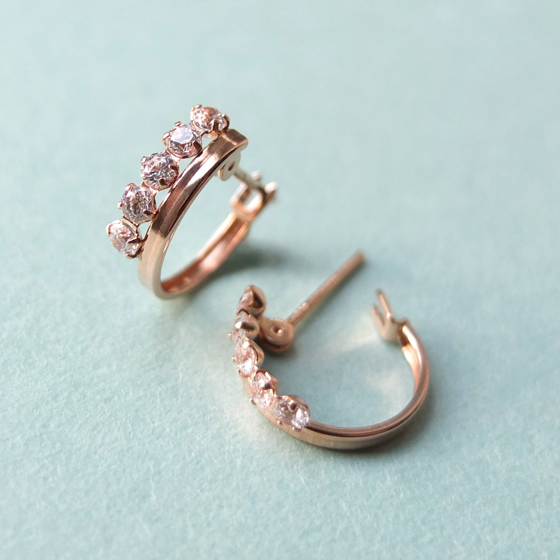 18K/10K Rose Gold Cubic Zirconia Hoop Earrings - Product Image