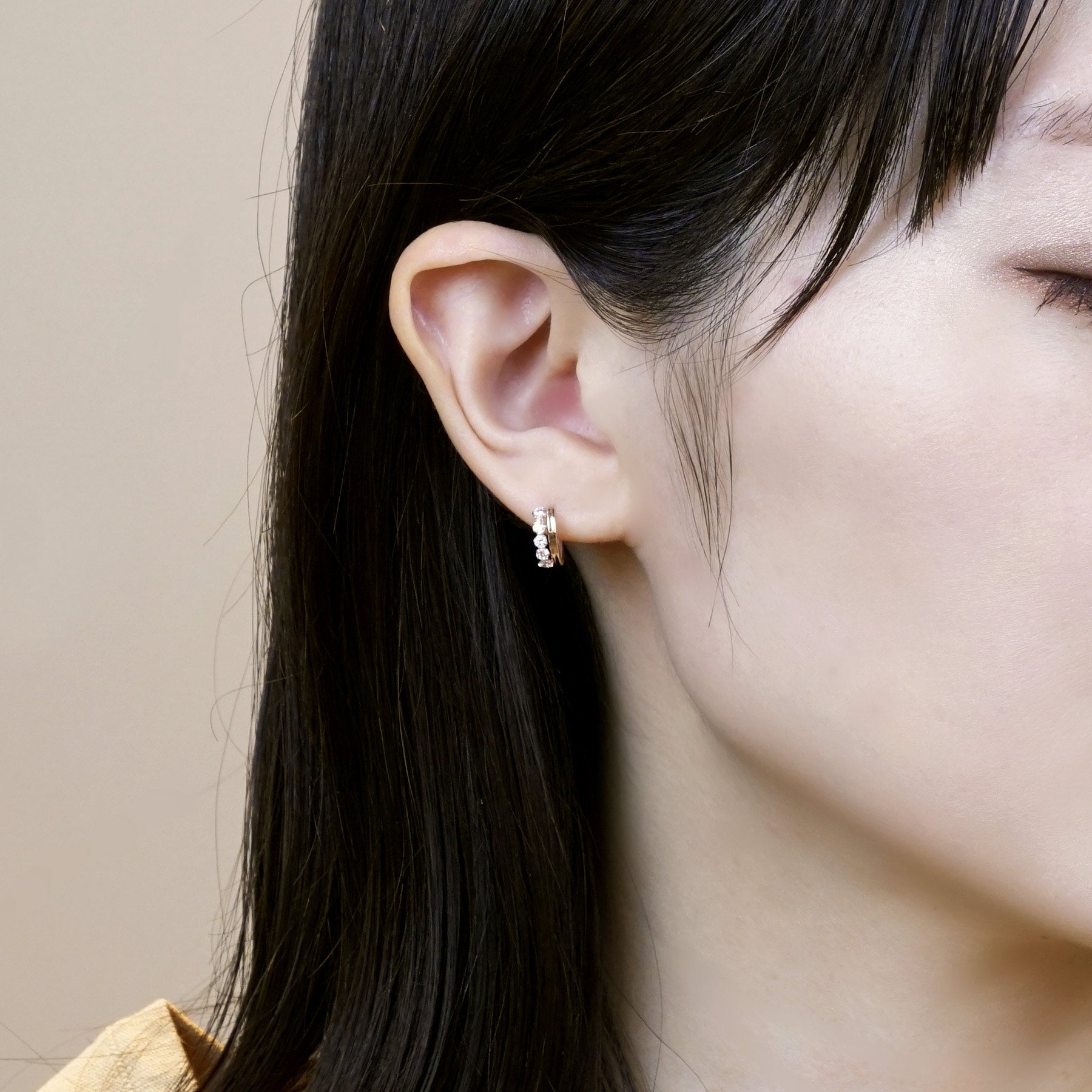 18K/10K Rose Gold Cubic Zirconia Hoop Earrings - Model Image