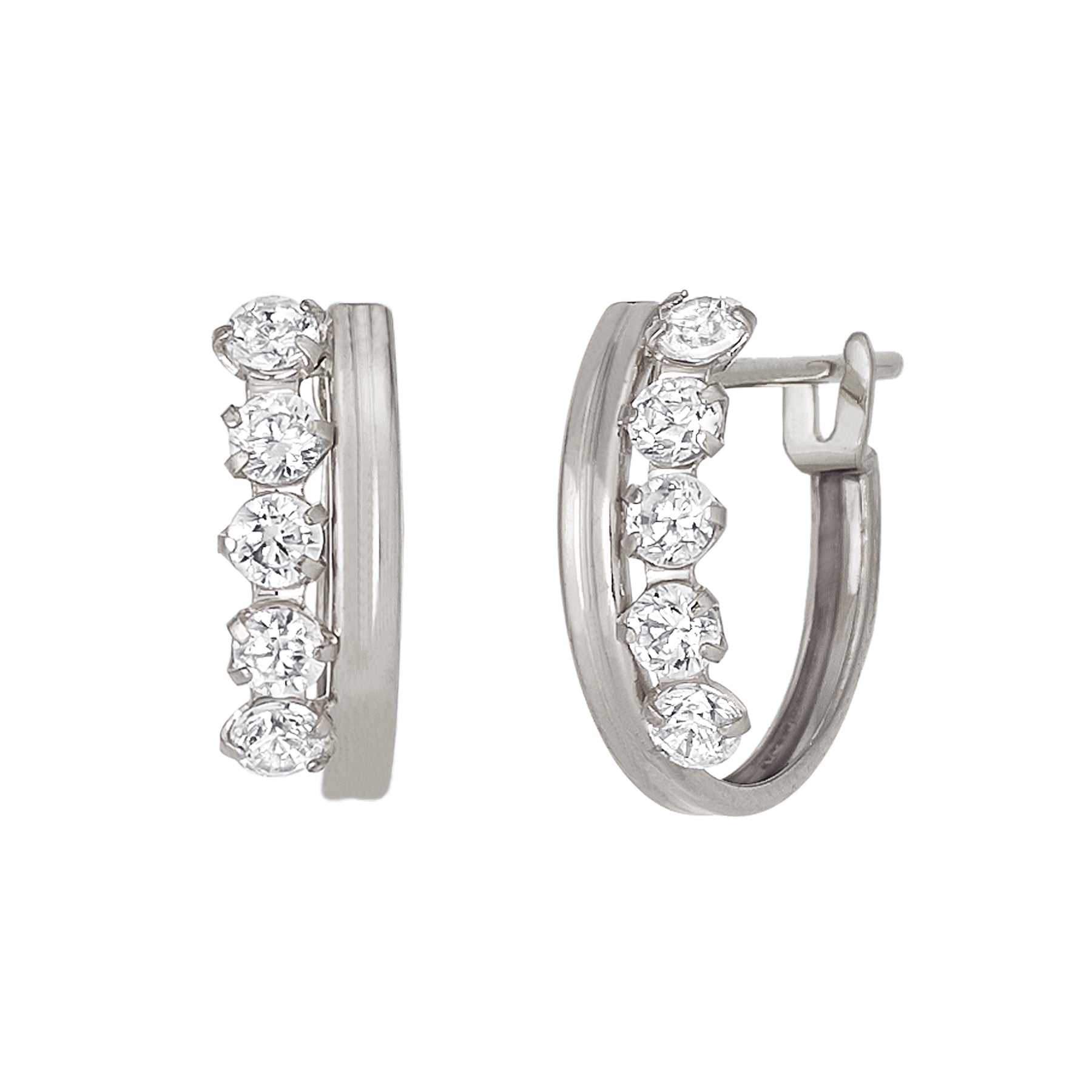 14K/10K White Gold Cubic Zirconia Hoop Earrings - Product Image
