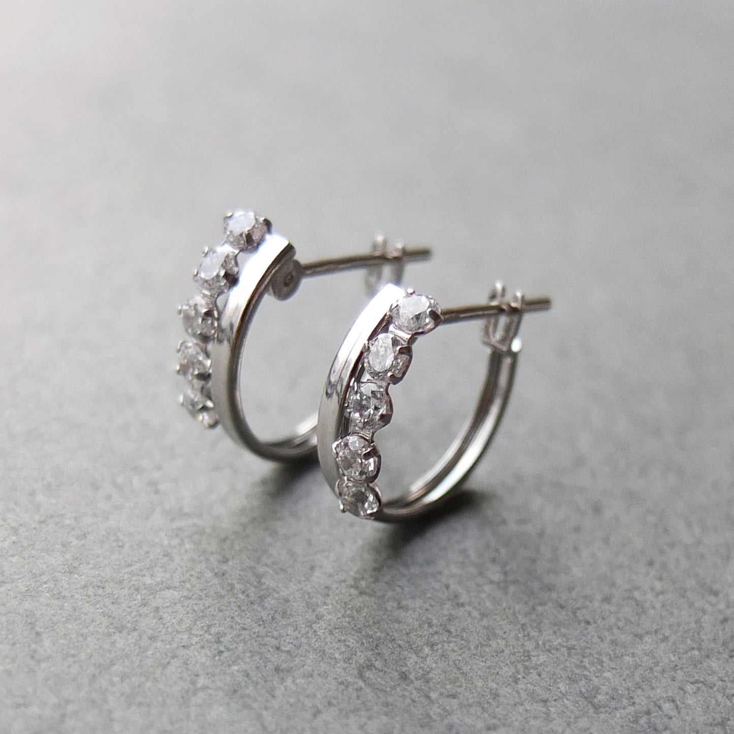14K/10K White Gold Cubic Zirconia Hoop Earrings - Product Image